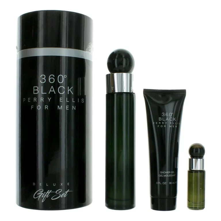 Perry Ellis Gift Set Deluxe 360 Black 3.4 Edt 3 pzas M