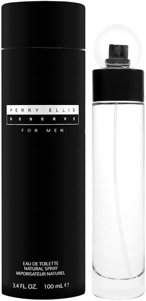 Perry Ellis Reserve for Men eau de toilette bottle with black cap and clear body.