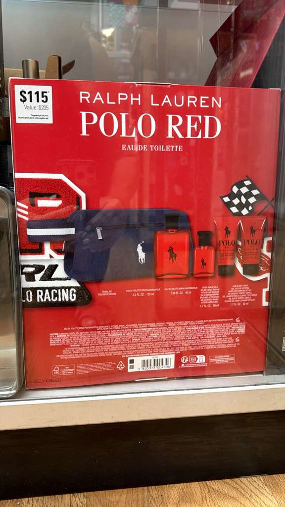 Ralph Lauren Polo Red 5-piece men's fragrance gift set with 4.2 oz Eau de Toilette bottle and accessories