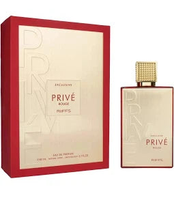 Riiffs Exclusive Prive Rouge 2.7 oz Eau de Parfum unisex bottle, rich elegant fragrance with amber, spice, woody and musky notes