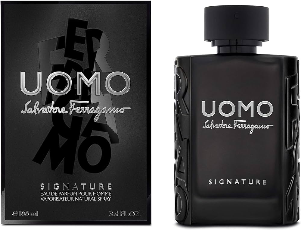 Salvatore Ferragamo Uomo Signature perfume bottle and packaging on a white background