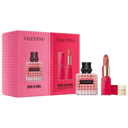Shop Valentino Donna Born in Roma 2pc set with EDP and Rosso Valentino lipstick, bold floral elegance with warm vanilla depth.