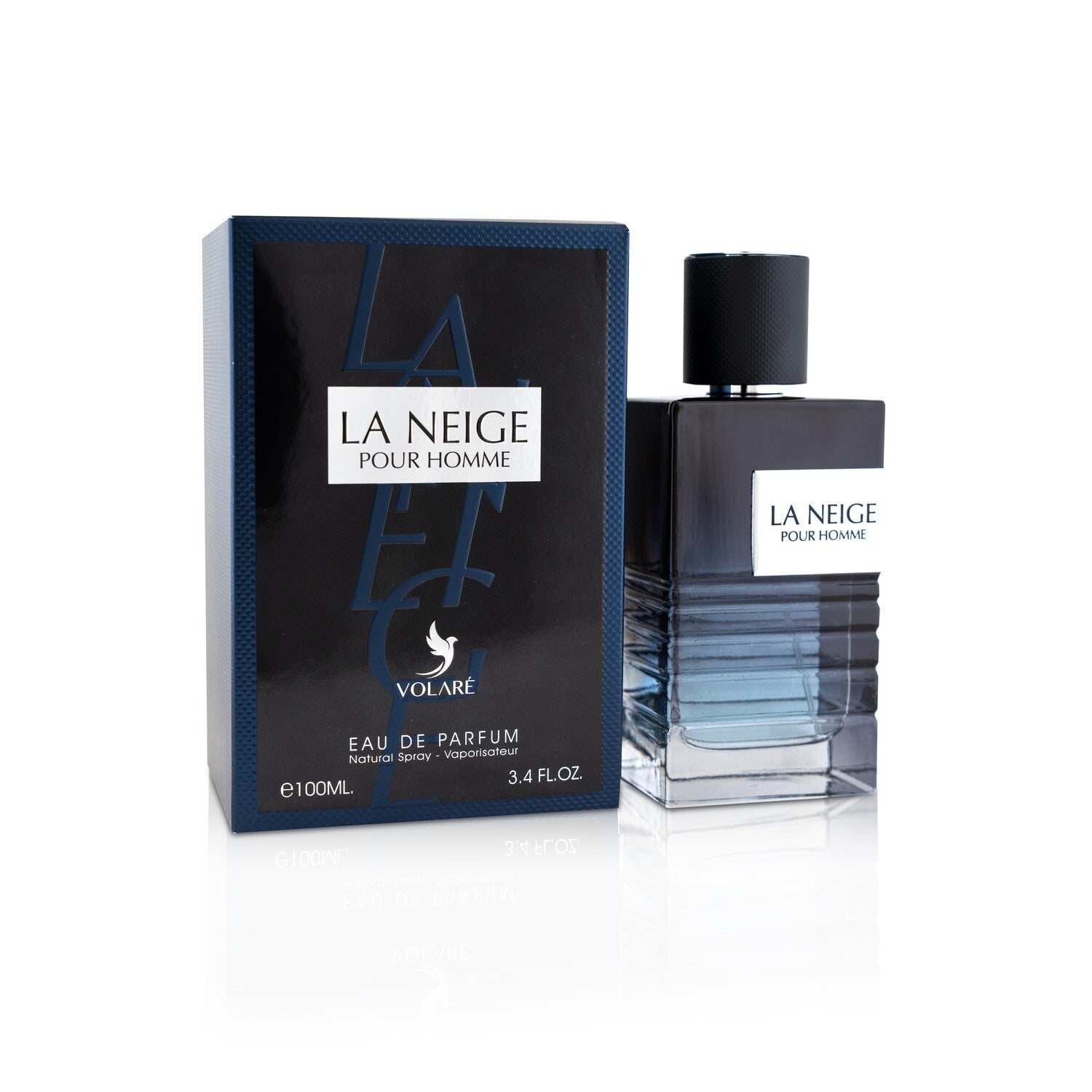 Volaré La Neige Pour Homme 3.4 EDP perfume bottle, fresh woody men’s fragrance