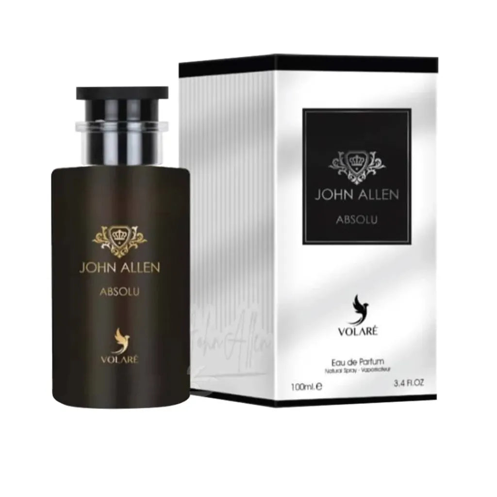 Volare John Allen Absolu 3.4 oz Eau de Parfum for men, rich bold masculine fragrance in sleek premium bottle