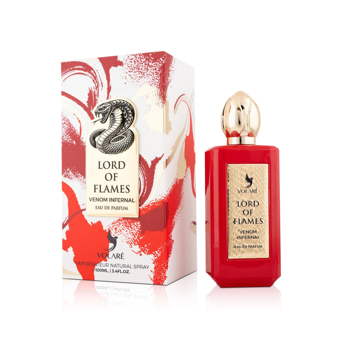 Volare Lord of Flames Venom Infernal 3.4 EDP unisex perfume bottle with dark spicy smoky amber musk scent