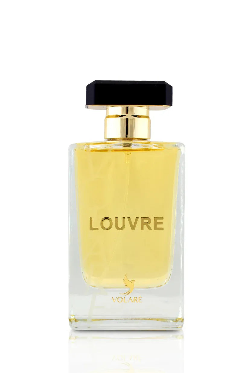Volare Louvre 3.4 oz Eau de Parfum unisex bottle, refined elegant fragrance with fresh citrus and smooth woody base