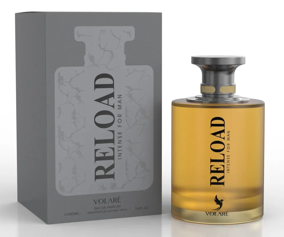 Volare Reload Intense for Man 3.4 oz Eau de Parfum for men, bold intense fragrance with spicy, woody, amber, and musky notes
