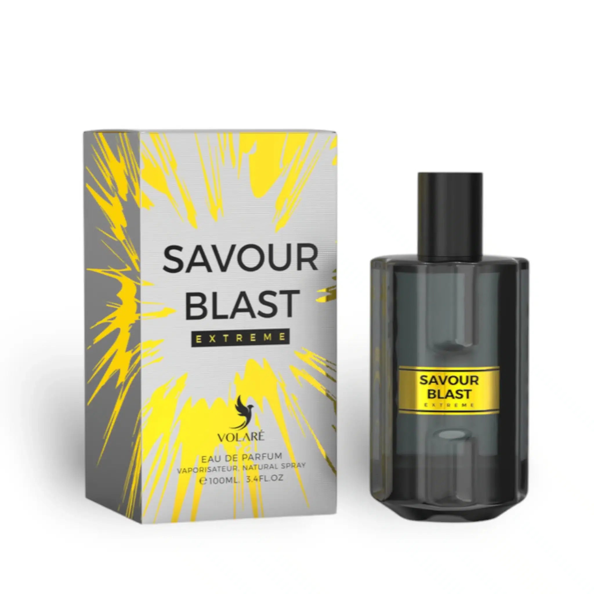 Volare Savour Blast Extreme 3.4 oz Eau de Parfum unisex bottle, bold intense modern fragrance in sleek design