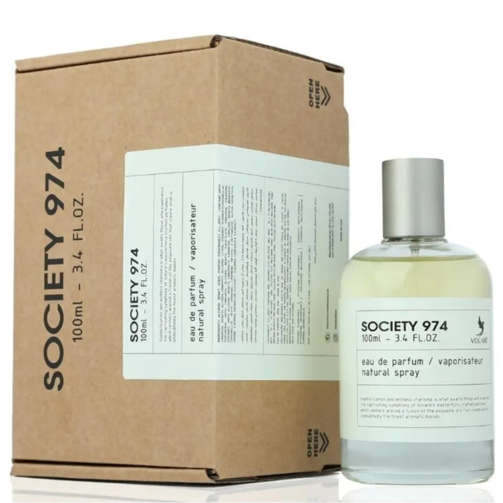Volare Society 974 3.4 oz Eau de Parfum unisex bottle, clean modern fragrance designed for everyday use