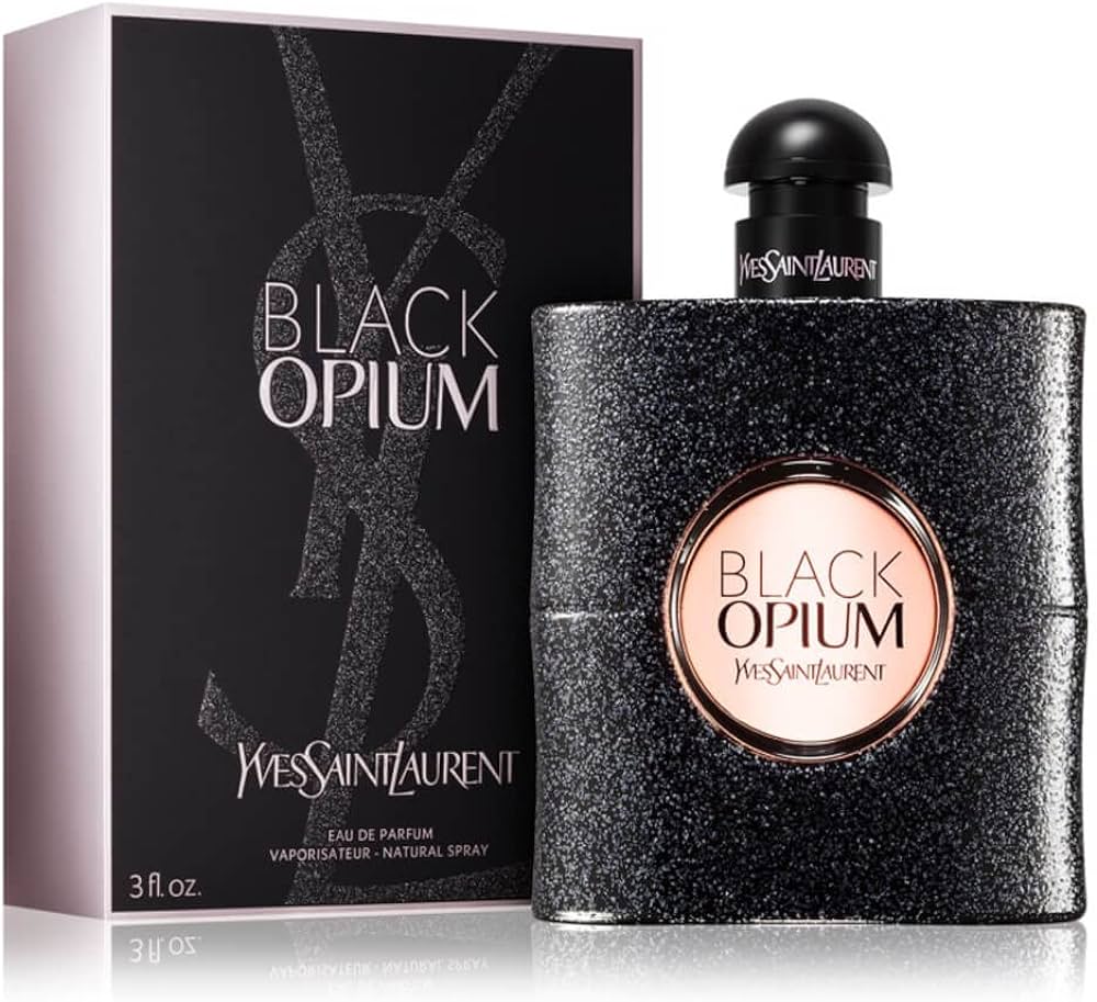 Yves Saint Laurent Black Opium perfume bottle and packaging on a white background