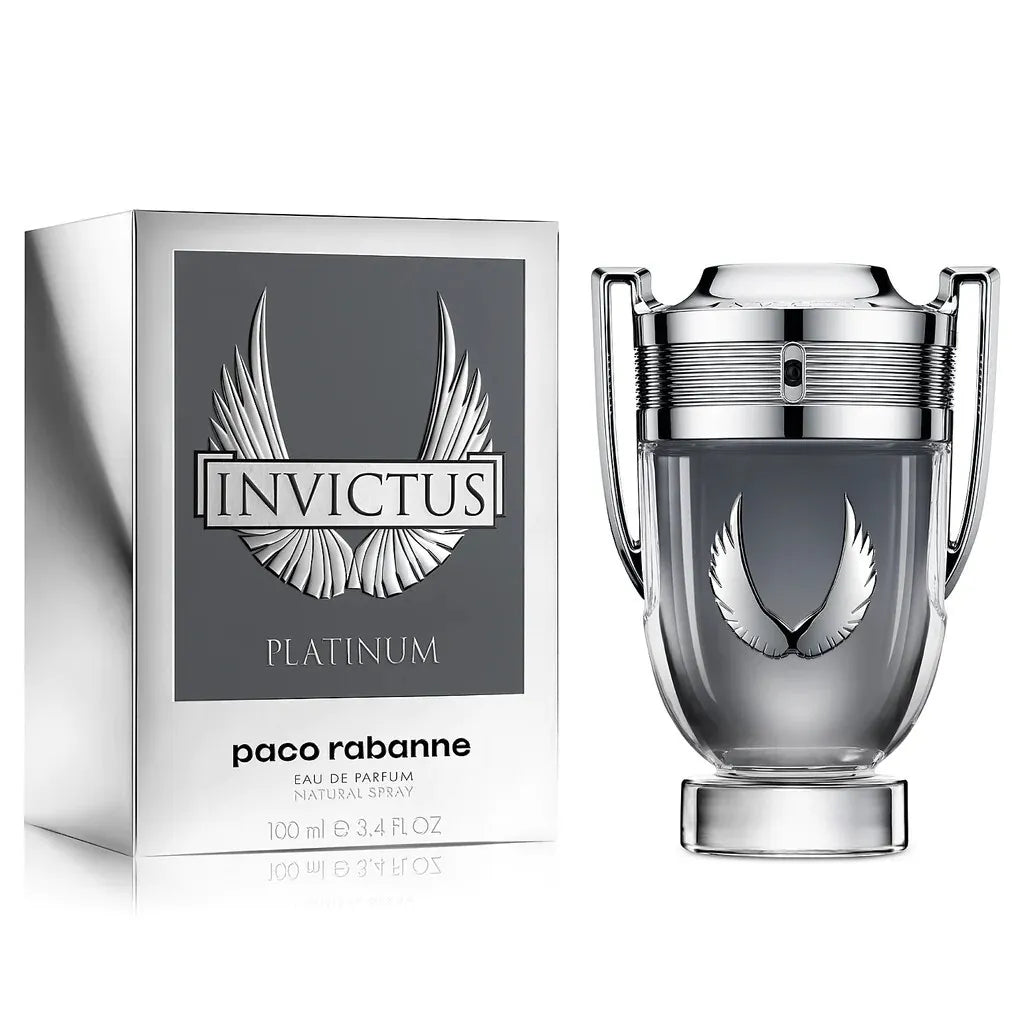 Paco Rabanne Invictus Platinum 3.4oz EDP for men – fresh, woody, and powerful fragrance in a sleek bottle