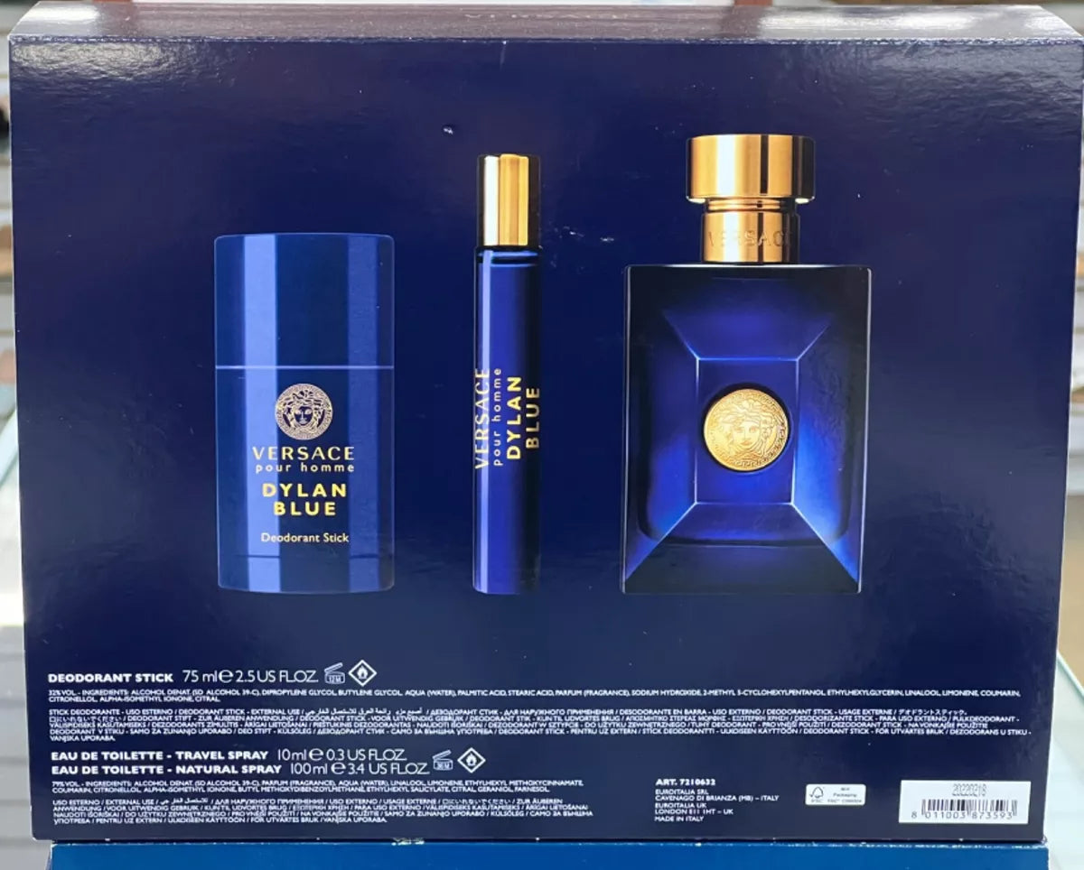 Versace Dylan Blue 3pc Gift Set 3.4oz EDT for men – bold, fresh, and masculine fragrance with elegant packaging